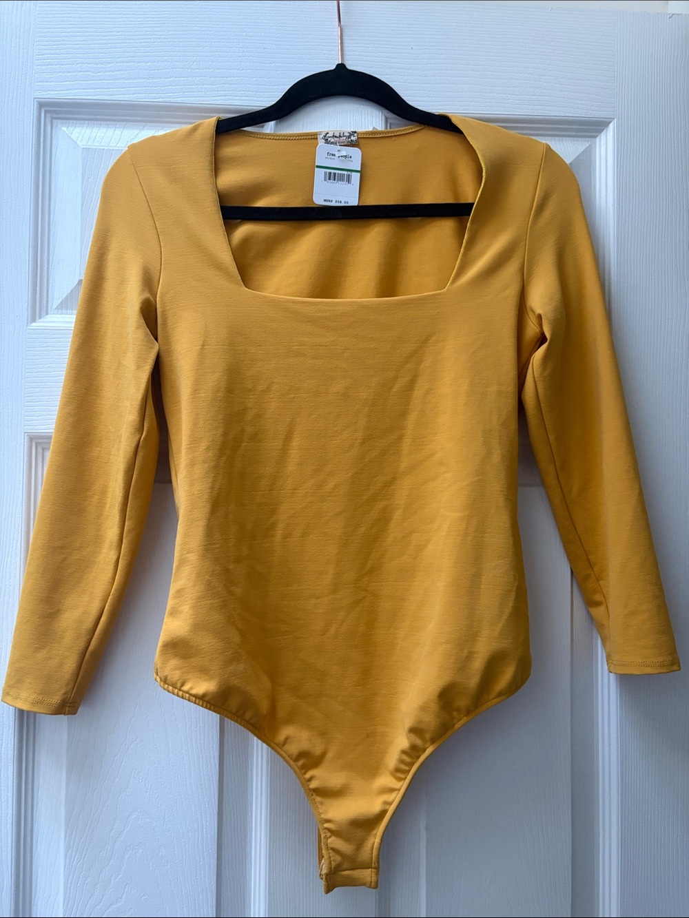 Free People Mustard Yellow Square Neck Long-Sleeve One-Piece